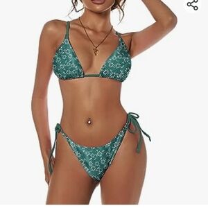 Reversible Floral‎ String Bikini Green SZ S